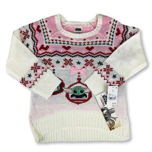 Toddler Girls' Star Wars Baby Yoda Ugly Pullover Sweater - Beige 3T
